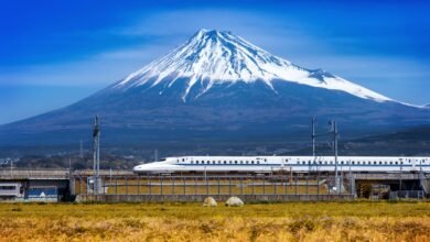 Shinkansen Japan high speed bullet train mount fuji backdrop