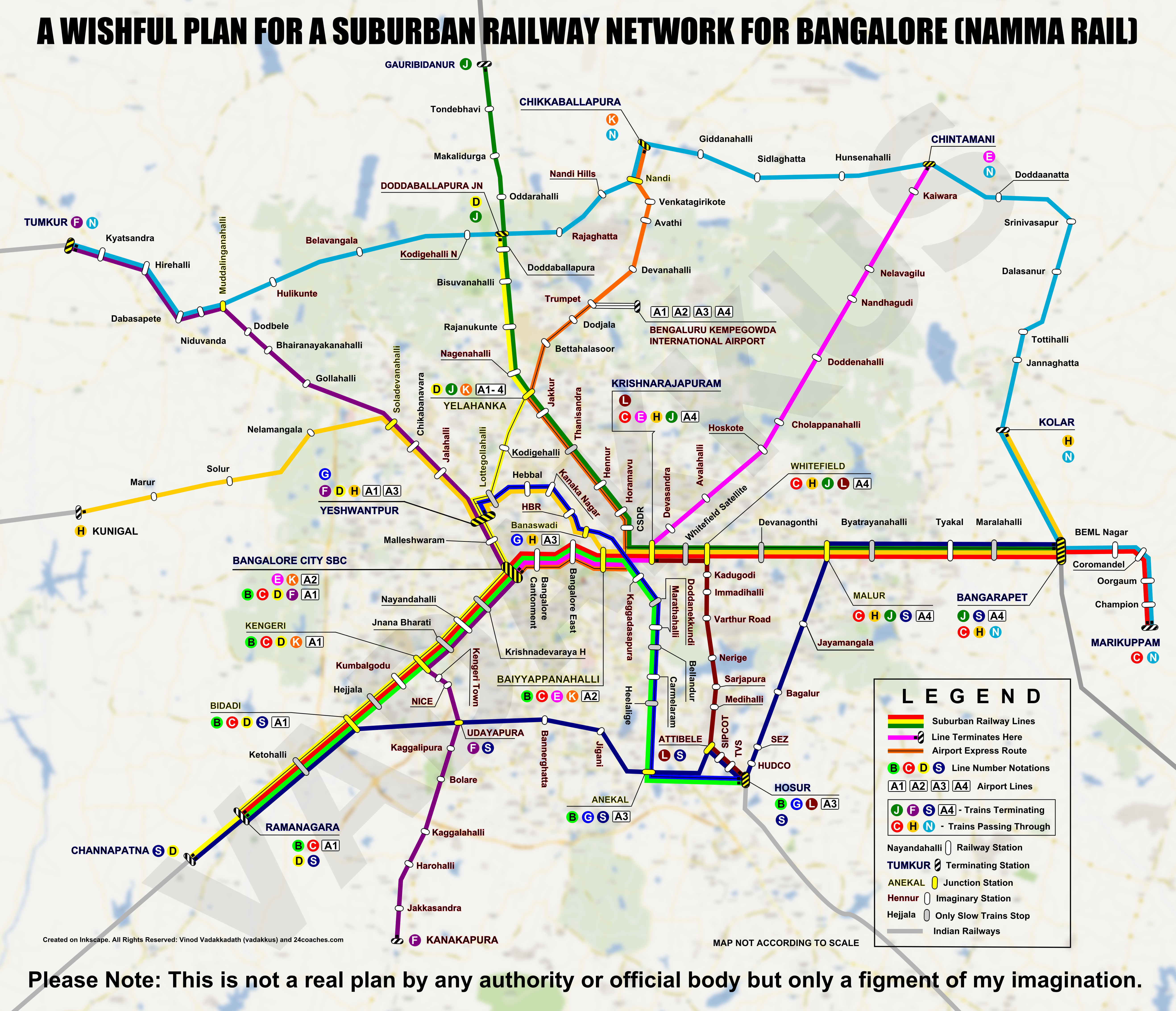A suburban railway network transit plan map for Bangalore: Imaginary Proposal for 