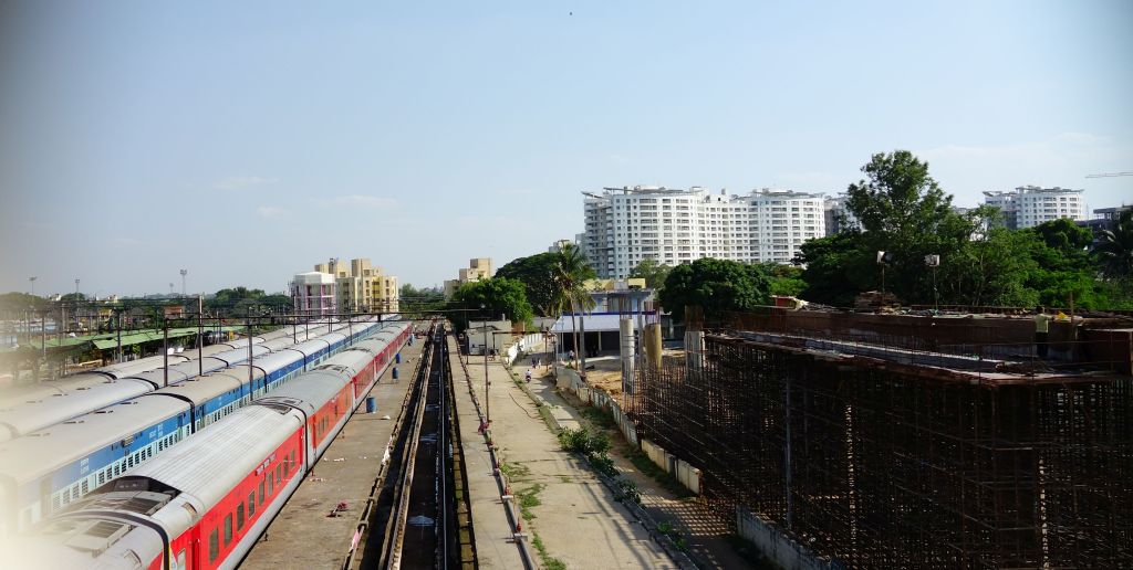 View of Bangalore City Metro Railway Statioin from the SBC Platform overbridge