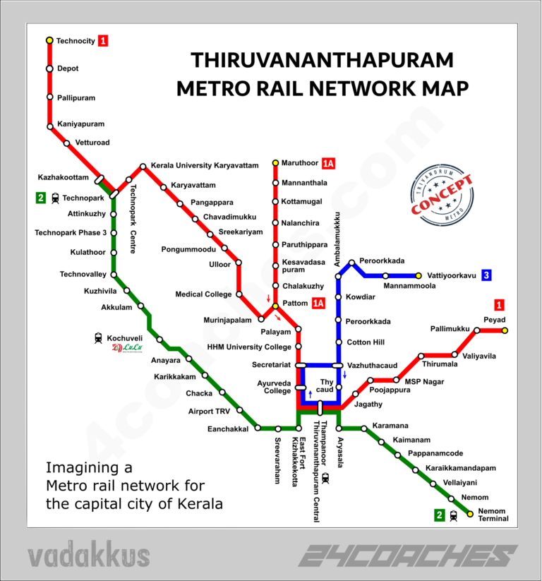 Thiruvananthapuram Metro Rail A Concept Plan 24 Coaches   Trivandrum Kerala Metro Rail Network Map Concept 1 768x823 