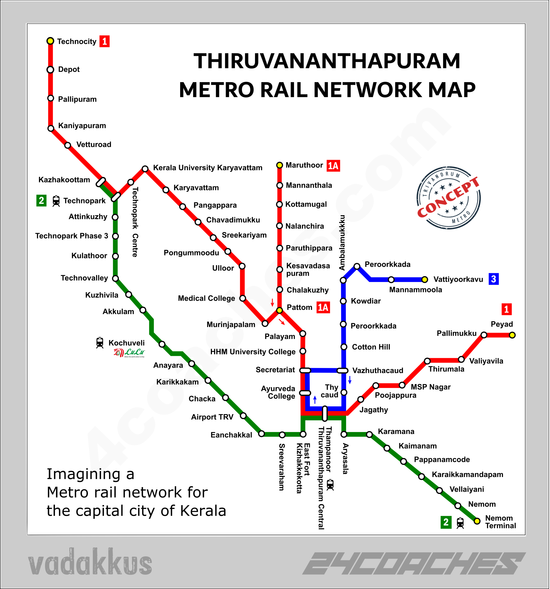 Trivandrum Kerala Metro Rail Network Map Concept 1 