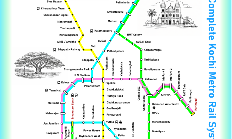 Kochi Metro Rail network concept transit map full-scale